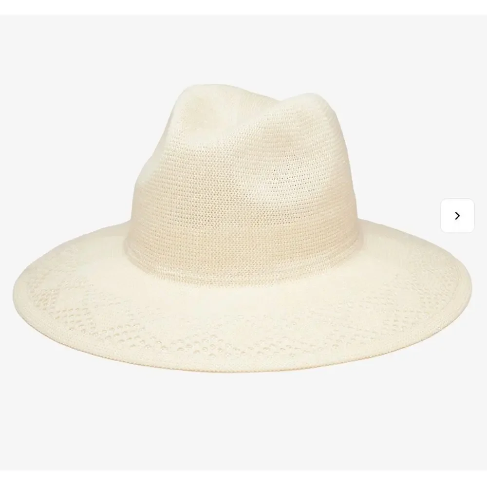 Wyeth Evie Mesh Hat Crochet Knit Cream Packable One Size Sun Hat